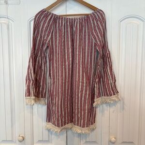 Velzera Red And Tan Off Shoulder Dress Size Small